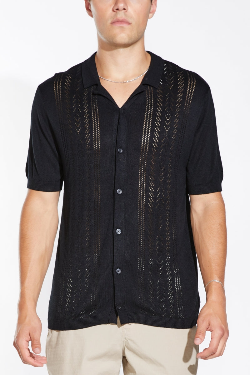 Wholesale,Civil Society, Civil Society Black Jacquard Stripes Sweater Knit Shirt, Black, Medium-42-TagM
