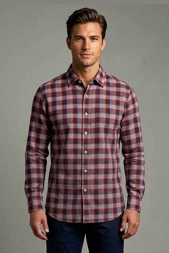 Wholesale,James Campbell, James Campbell Red/Purple Plaid Flannel Shirt, Red, Small-42-TagSMedium-45-TagMLarge-47-TagLExtra Large-50-TagXL