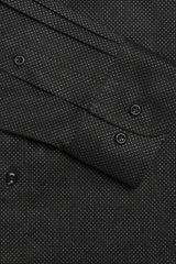 Egara Black Micro Dot Pattern Slim Fit Stretch Long Sleeve Shirt