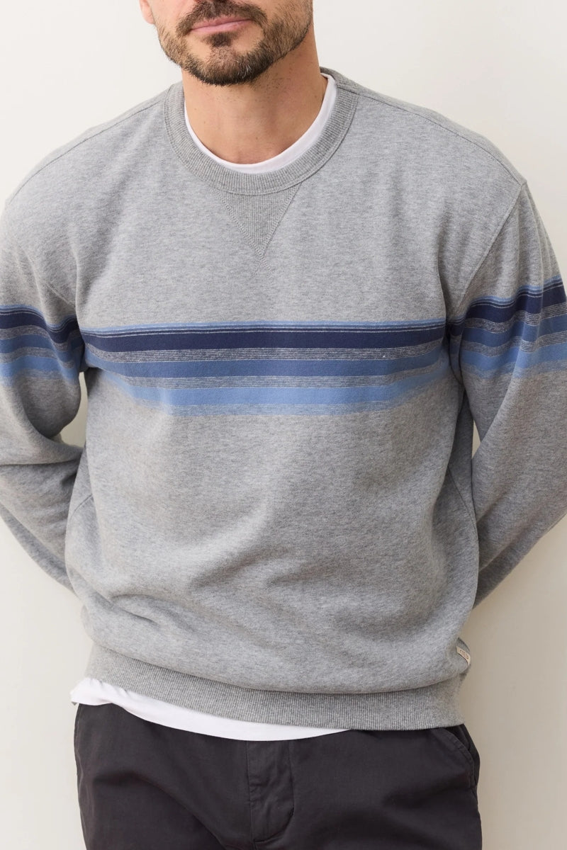 Wholesale,Marine Layer, Marine Layer Heather Grey/Blue Stripe Fleece Relaxed Sweatshirt, Grey, Small-42-TagSMedium-44-TagMLarge-48-TagLExtra Large-52-TagXL