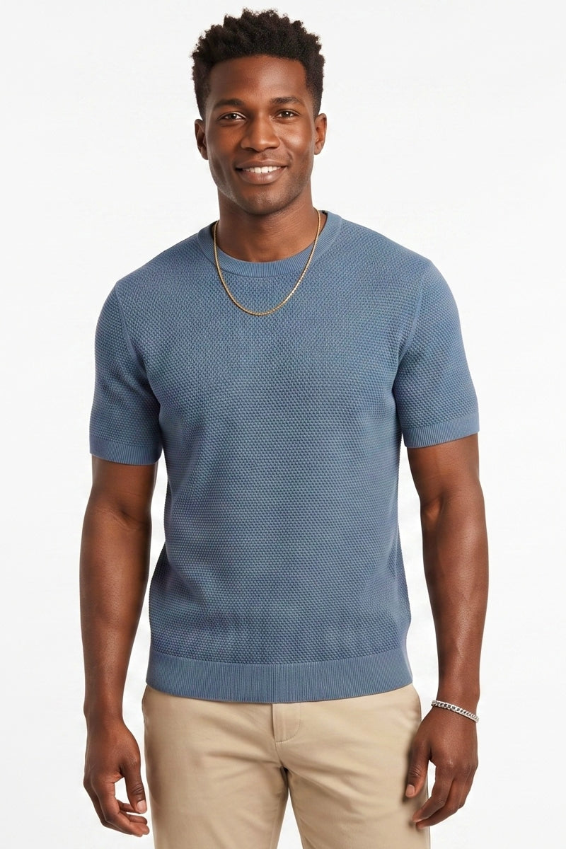 Wholesale,HEDGE, HEDGE Blue Knit Textured Tee, Blue, Large-45-TagL