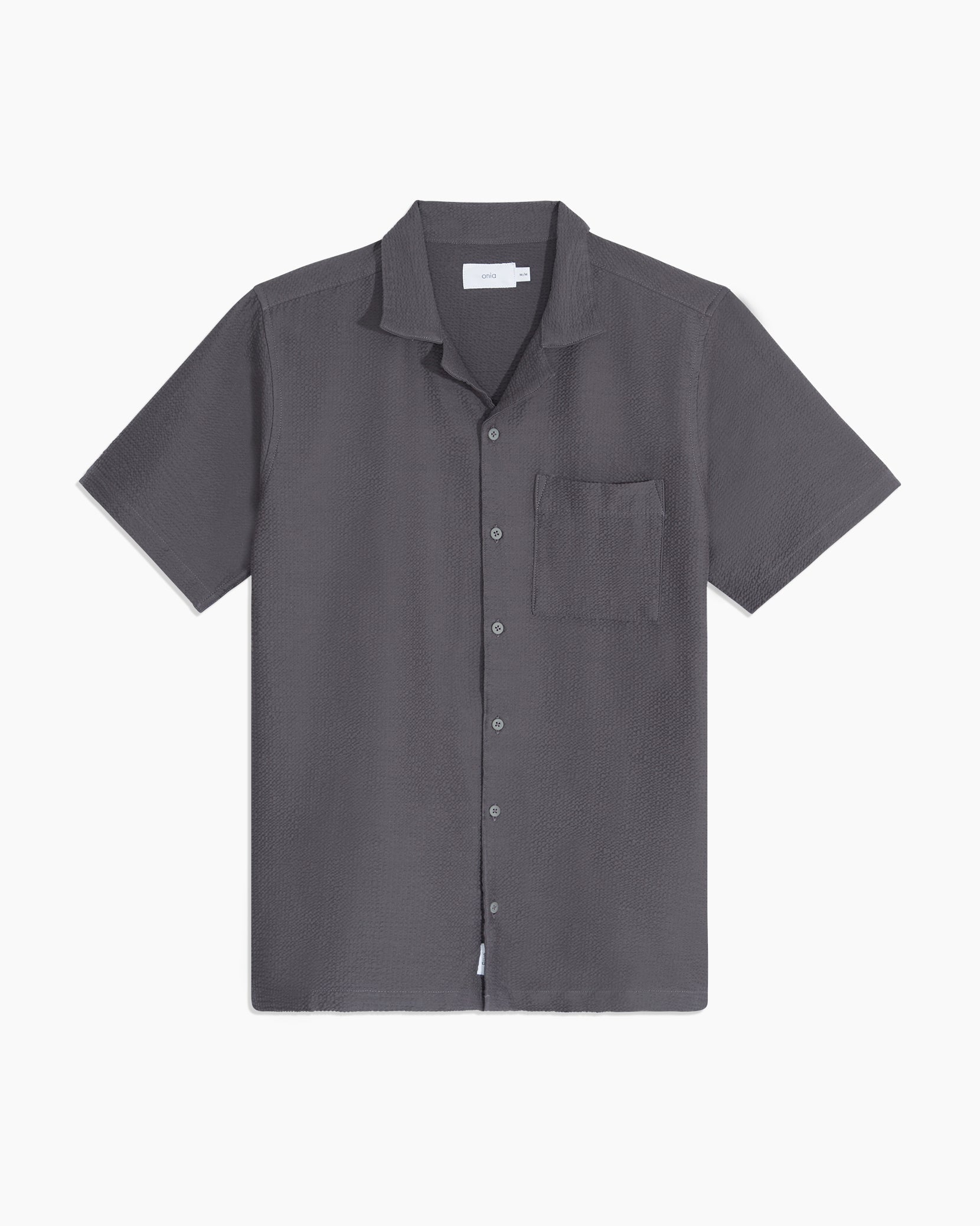 GILT,Onia, Onia Grey Seersucker Camp Collar Short Sleeve Button Up Shirt, Grey, Small-37-TagS