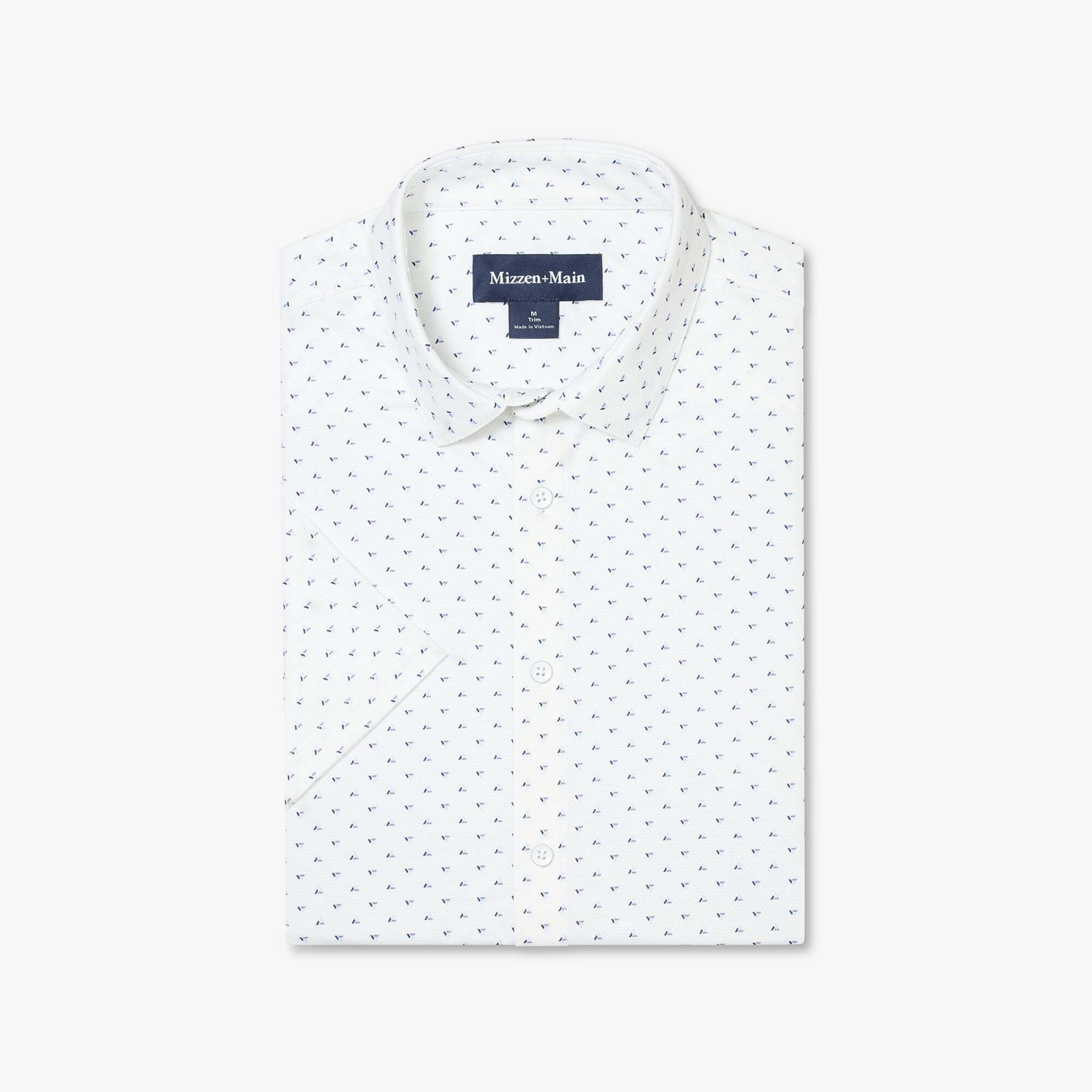 Wholesale,Mizzen + Main, Mizzen + Main White Triangle Print No-Tuck Trim Shirt, White, Extra Large-49-TagXL