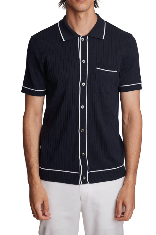 Paisley & Gray Navy Full Placket Tipped Polo with White Contrast