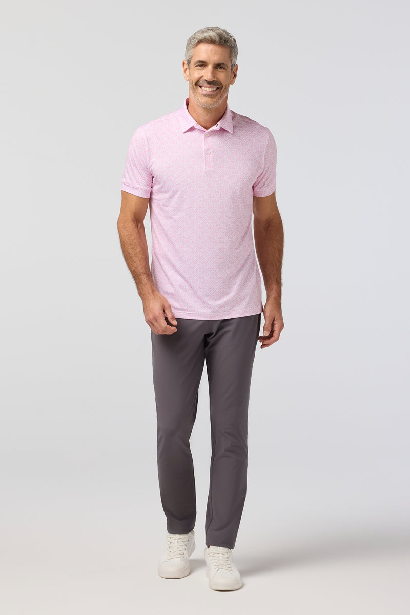 Wholesale,Mizzen + Main, Mizzen + Main Pink Azaleas Outline Print Performance Trim Fit Polo, Pink, Medium-42-TagMLarge-45-TagLExtra Large-48-TagXLSmall-40-TagS