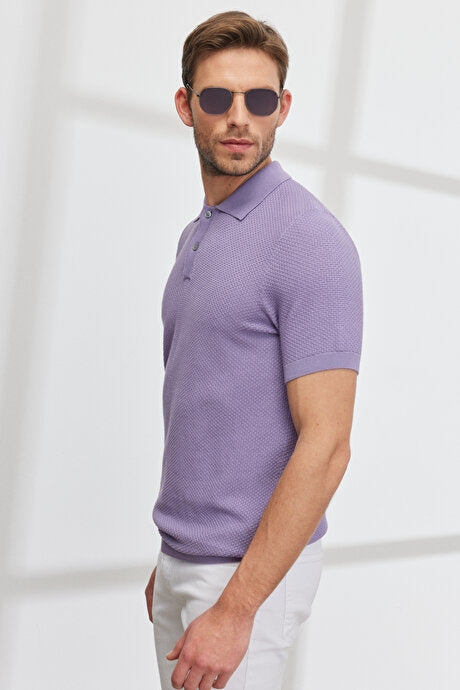 Wholesale,Altinyildiz Classics, Altinyildiz Classics Lilac Knit Textured Weave Polo, Purple, Large-43-TagL