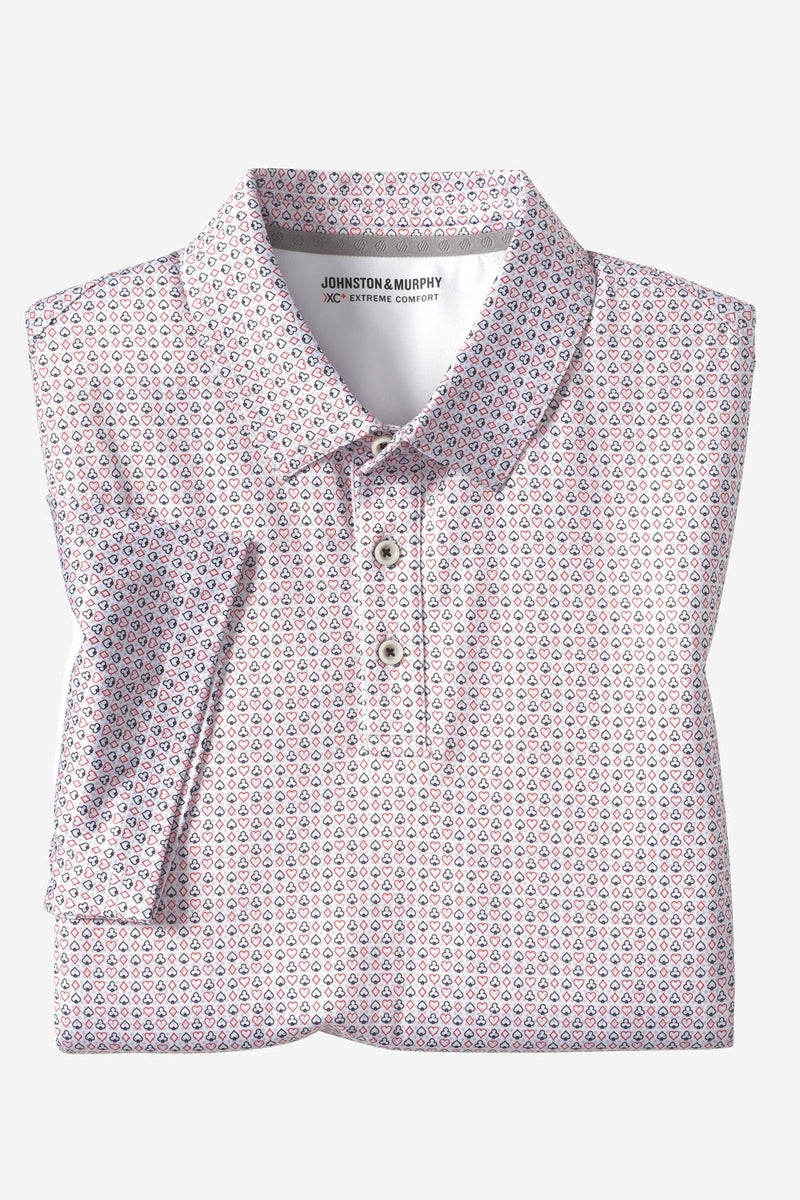Wholesale,Johnston & Murphy, Johnston & Murphy Red/Black Card Suit Print Performance Polo, Red, Medium-44-TagMLarge-48-TagLExtra Large-50-TagXL