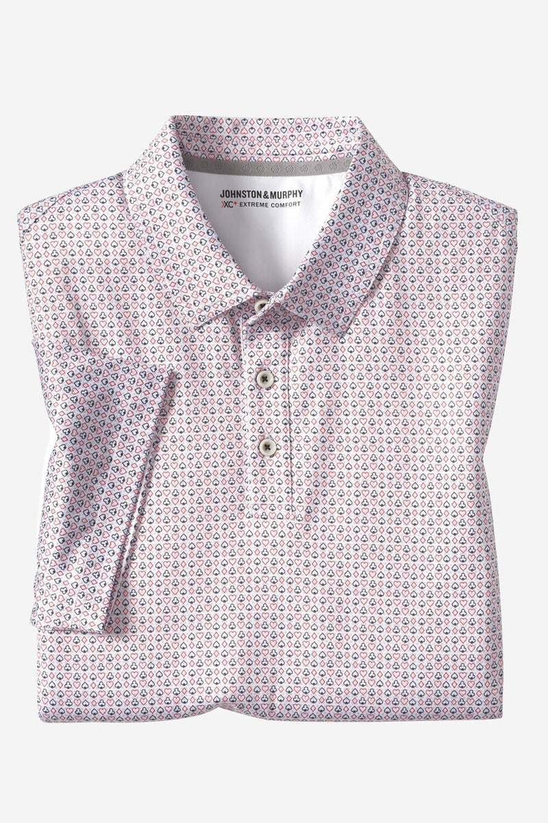 Wholesale,Johnston & Murphy, Johnston & Murphy Red/Black Card Suit Print Performance Polo, Red, Extra Large-50-TagXL