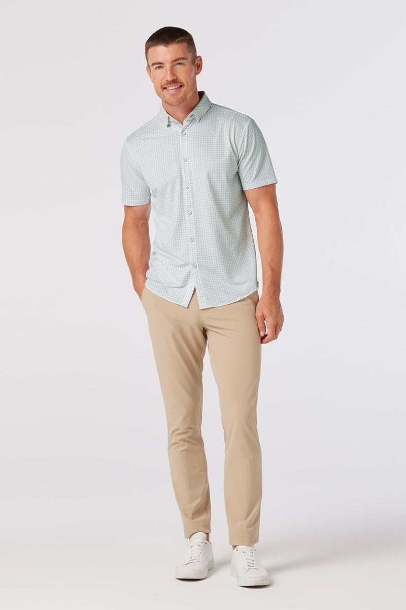 Wholesale,Mizzen + Main, Mizzen + Main White with Pale Green Pyramid Trim No Tuck Four-way Stretch Shirt, White, Medium-43-TagM
