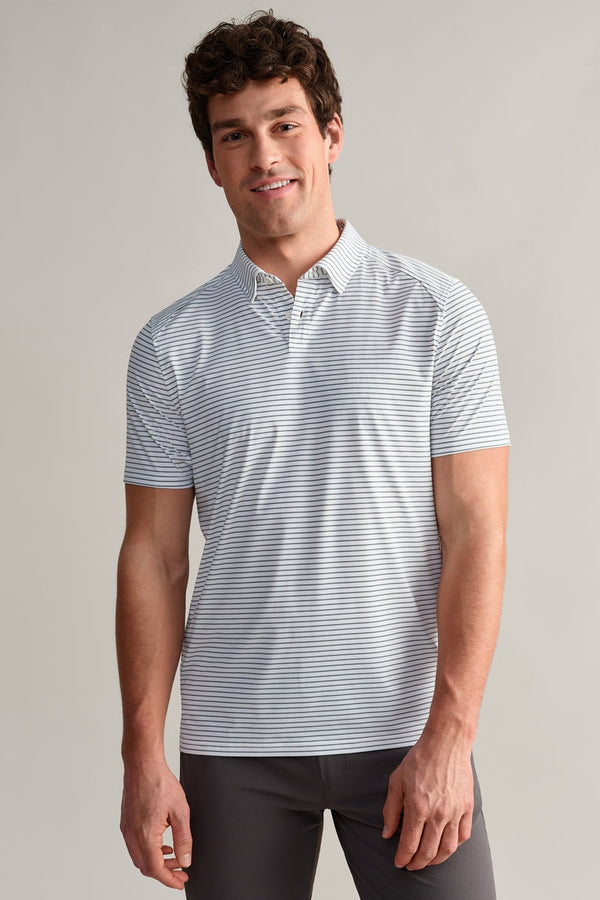 Rhone White/Black Double Stripe Slim Performance Polo