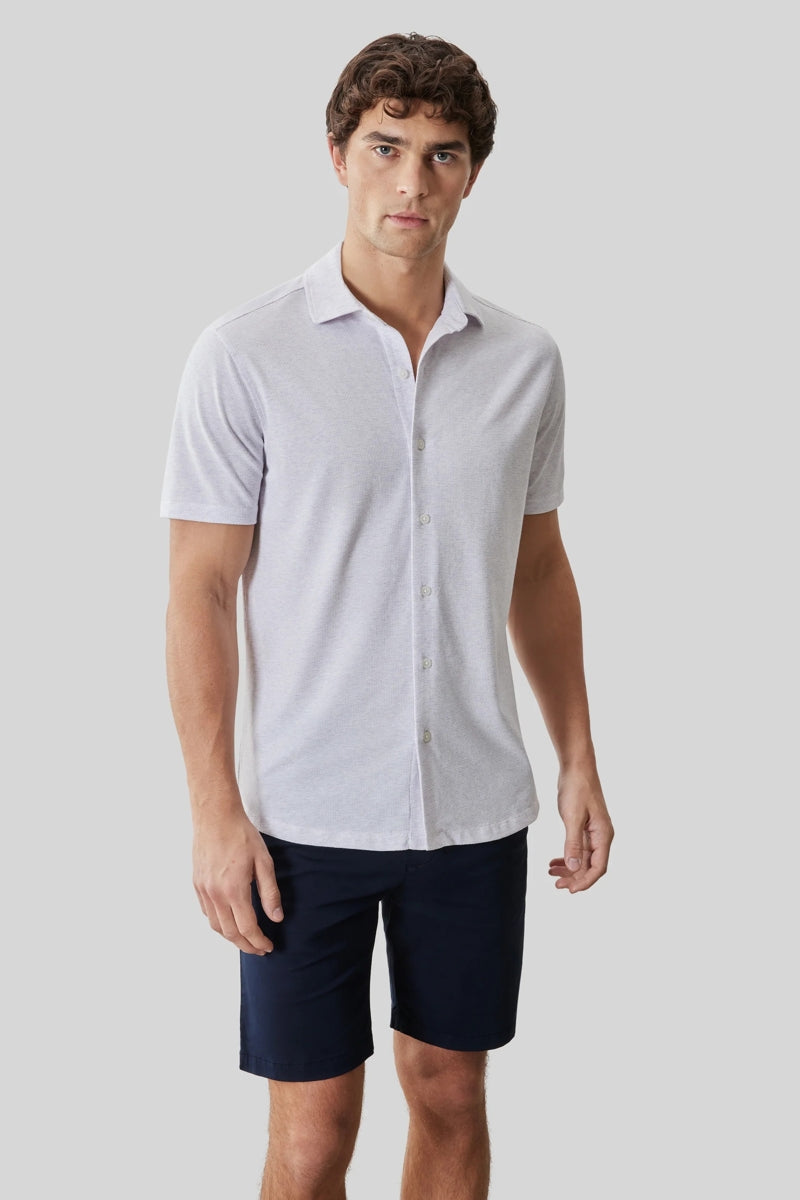 Direct From Brand,Robert Barakett, Robert Barakett Lavender Microprint Textured Knit Shirt, Purple, Large-45-TagL