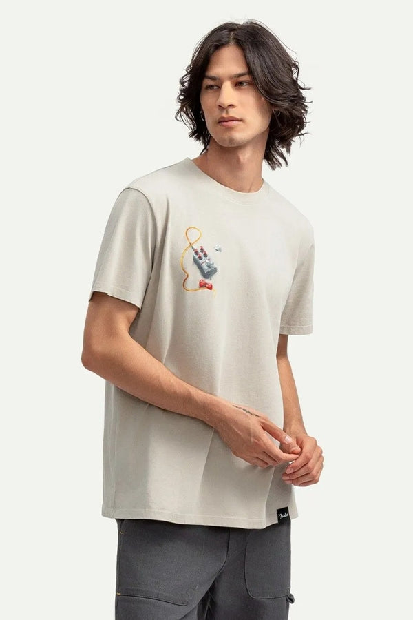 KAFT Beige Guitar Design Print T-Shirt