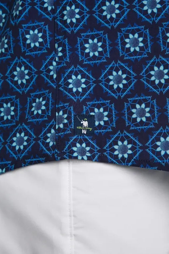 Faire,William Murray Golf, William Murray Golf Navy Tile Geo Print Short Sleeve Shirt, Blue, Small-42-TagSMedium-44-TagMLarge-46-TagLExtra Large-49-TagXLExtra Large-48-TagXLExtra Extra Large-51-TagXXL