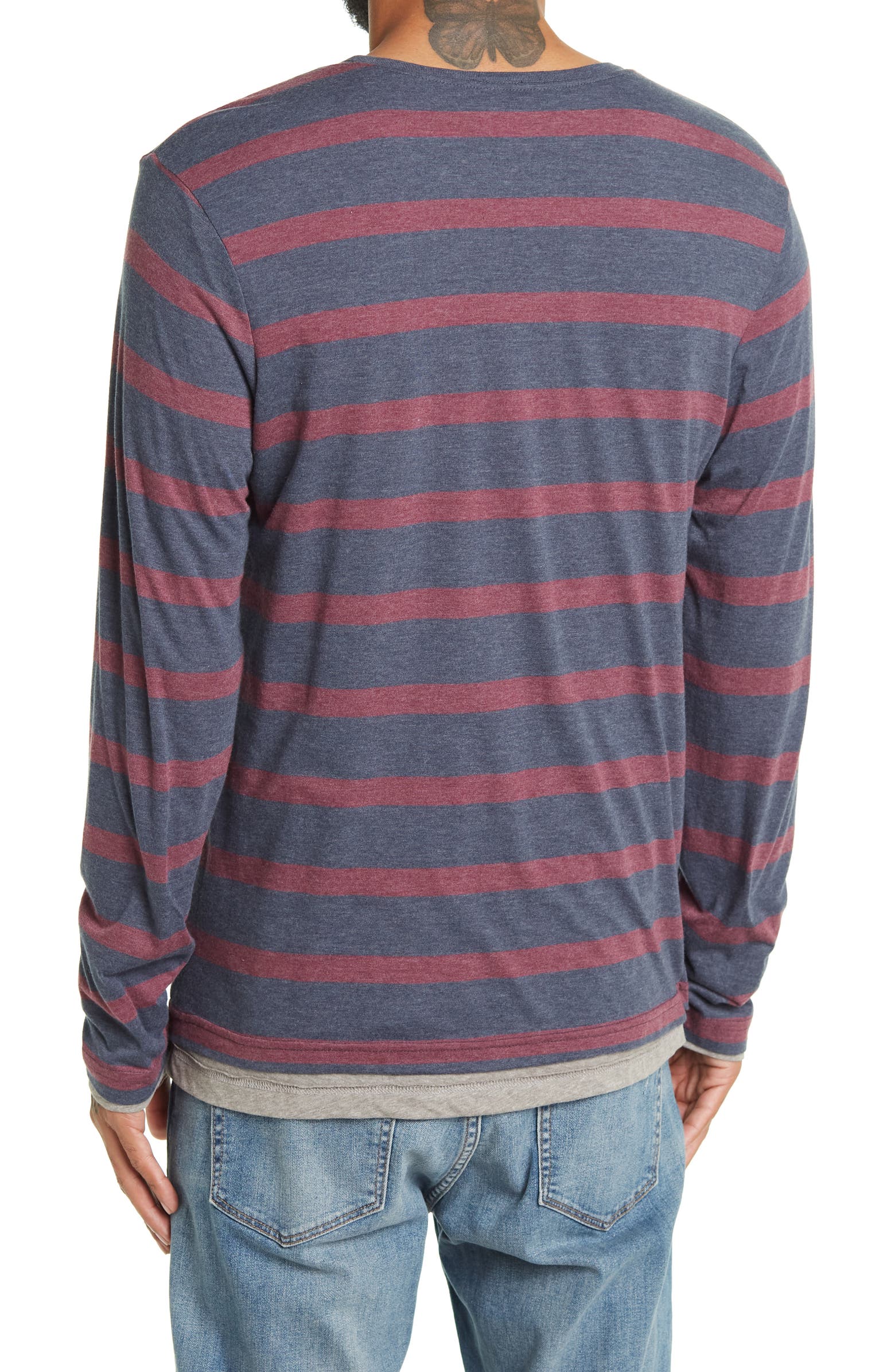 Nordstrom Rack,Tailor Vintage, Tailor Vintage Stripe Reversible Long Sleeve T-Shirt, Blue, Small-38-TagS