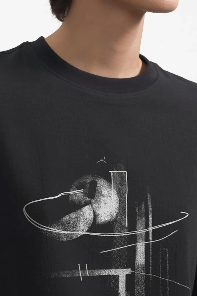 Wholesale,KAFT, KAFT Black Abstract Graphic Print Textured T-Shirt, Black, Small-44-TagS