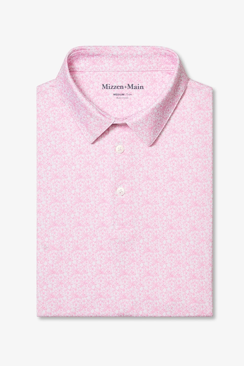 Wholesale,Mizzen + Main, Mizzen + Main Pink Azaleas Outline Print Performance Trim Fit Polo, Pink, Medium-42-TagM