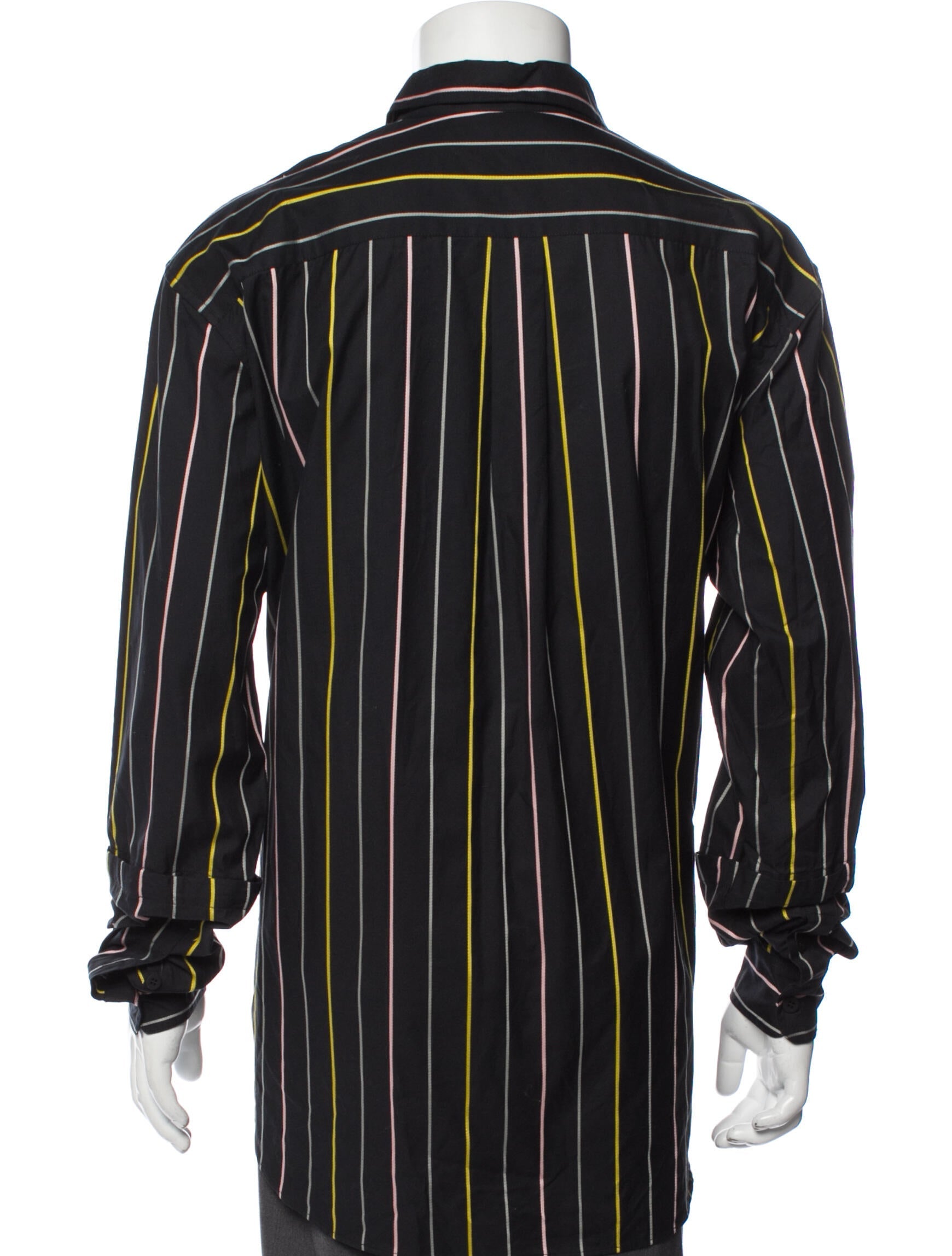 RealReal,Marcelo Burlon, Marcelo Burlon Black Striped Long Sleeve Dress Shirt with One-Button Barrel Cuffs, Black, Extra Large-50-TagS