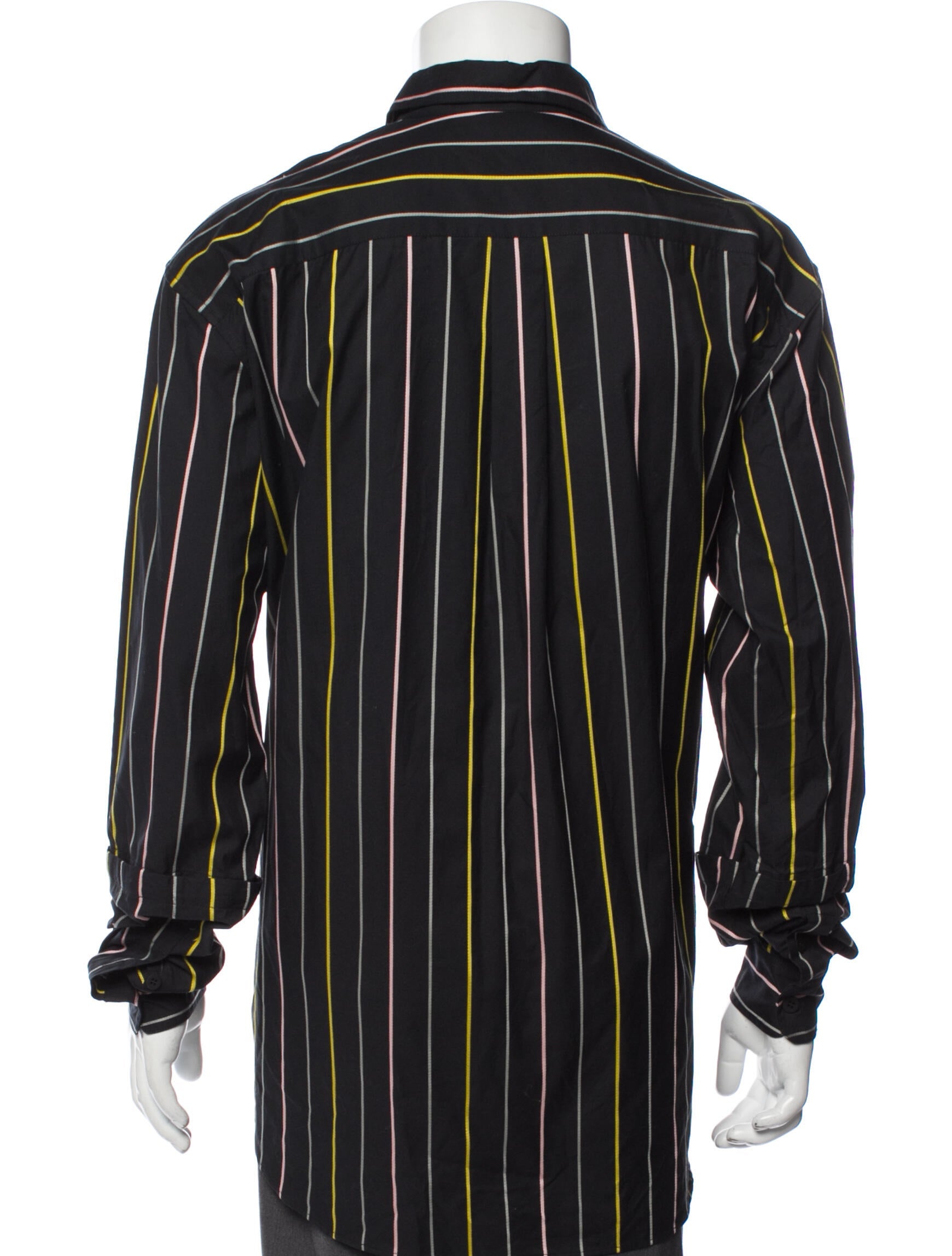 RealReal,Marcelo Burlon, Marcelo Burlon Black Striped Long Sleeve Dress Shirt with One-Button Barrel Cuffs, Black, Extra Large-50-TagS