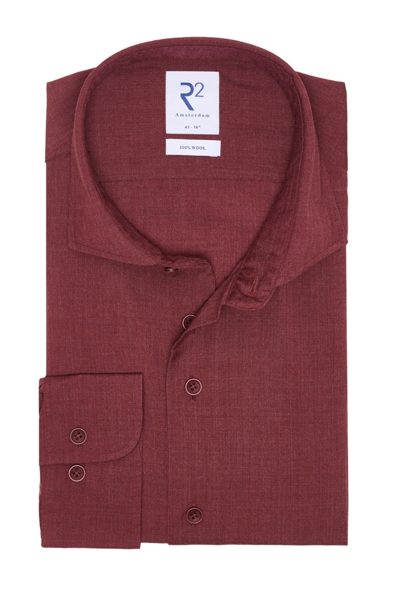 Direct From Brand,R2 Amsterdam, R2 Amsterdam Dark Red 100% Wool Shirt, Red, Medium-44-Tag41