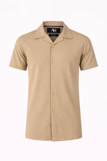 Wholesale,American Heritage, American Heritage Beige Camp Collar Shirt, Tan, Small-42-TagSMedium-44-TagMLarge-47-TagLExtra Large-50-TagXLExtra Extra Large-54-TagXXL