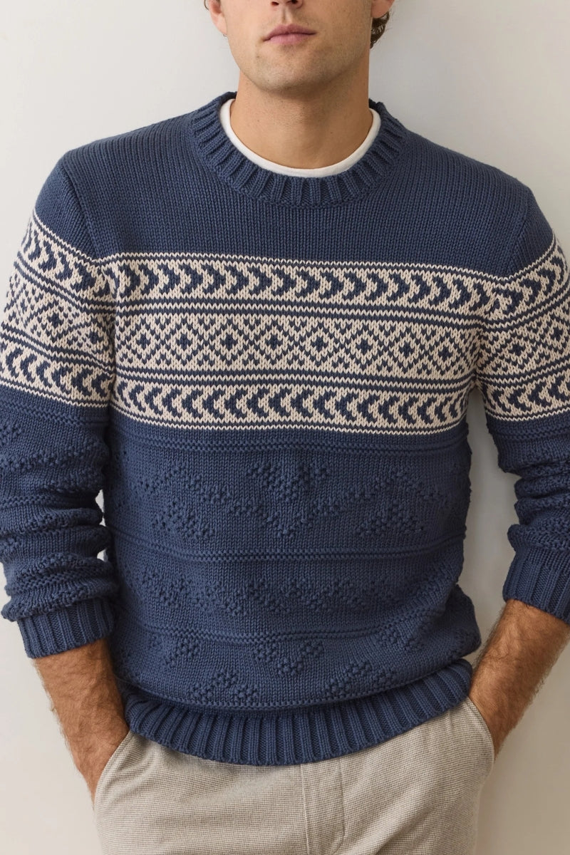 Wholesale,Marine Layer, Marine Layer Navy Jacquard Patterned Textured Sweater, Blue, Extra Large-50-TagXL