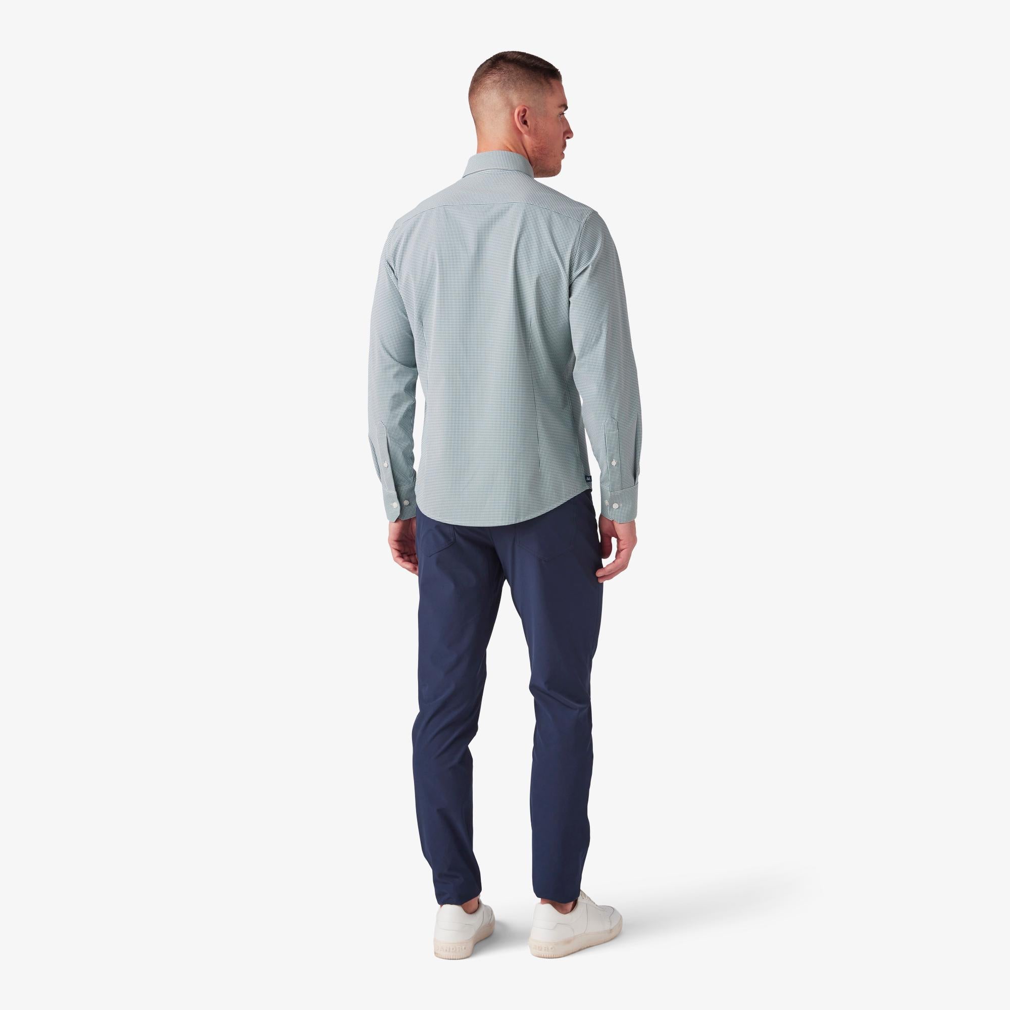Wholesale,Mizzen + Main, Mizzen + Main Green Check Trim No Tuck Four-way Stretch Long Sleeve Shirt, Green, Extra Extra Large-51-TagXXL