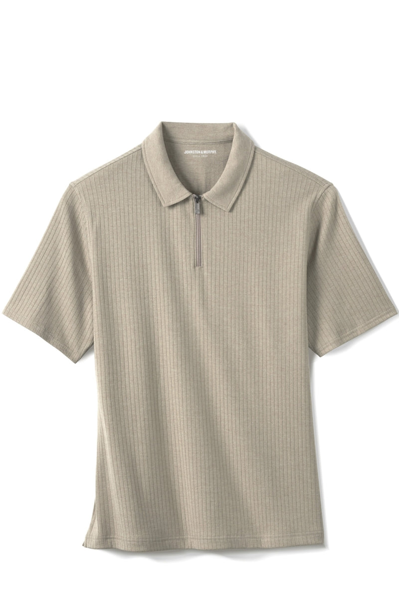 Wholesale,Johnston & Murphy, Johnston & Murphy Stone Ribbed Qtr Zip Polo, Tan, Large-48-TagLMedium-44-TagMExtra Large-50-TagXL