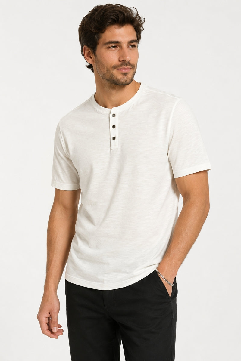 Wholesale,Nicoby Age of Wisdom, Nicoby Age of Wisdom White Textured Henley with Contrast Trim, White, Extra Large-48-TagXL