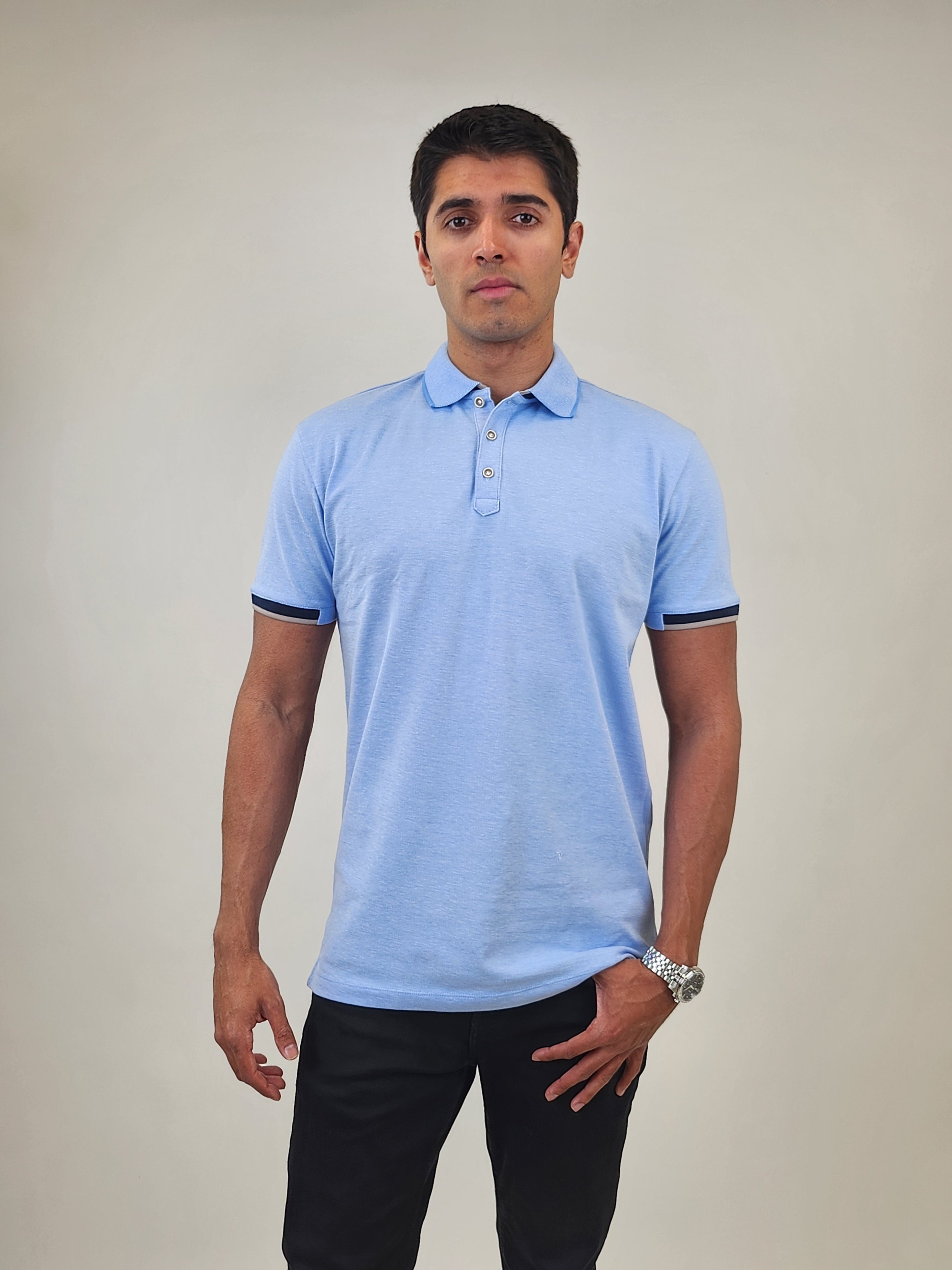 Brand Partner,R2 Amsterdam, R2 Amsterdam Sky Blue Solid Polo, Blue, Large-42-TagL