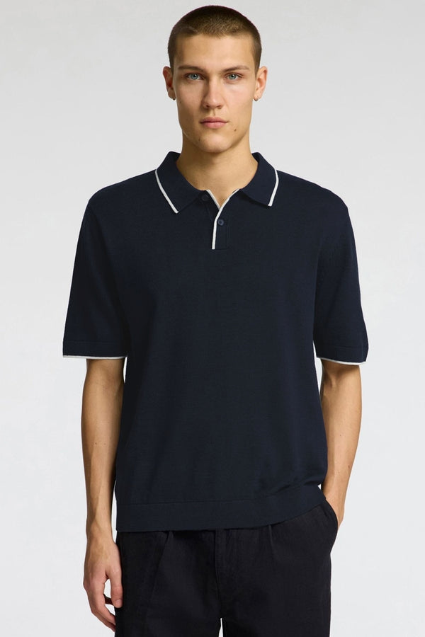 Selected Homme Navy with White Contrast Knitted Polo