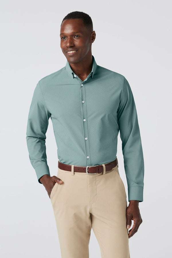 Mizzen + Main Hunter Green Straton Houndstooth Trim Dress Shirt