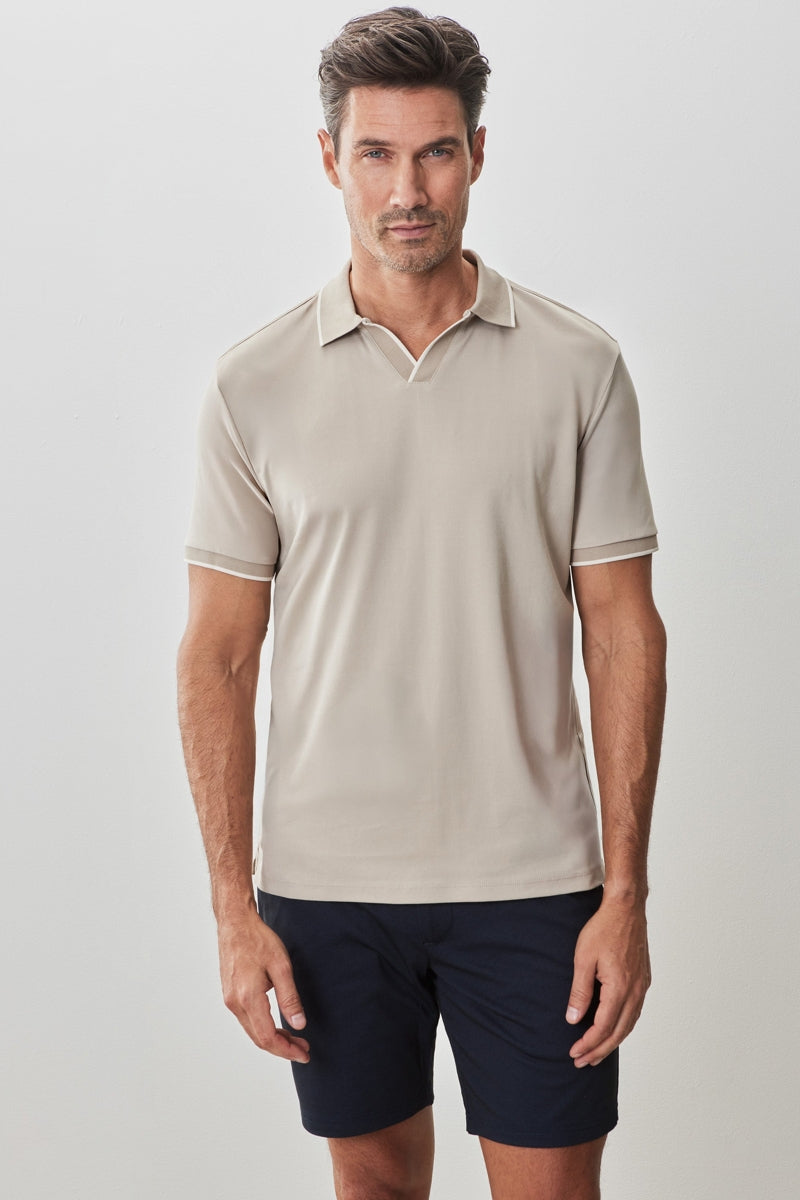 Wholesale,Robert Barakett, Robert Barakett Tan Birdeye Knit Open Collar Polo, Tan, Extra Large-46-TagXL