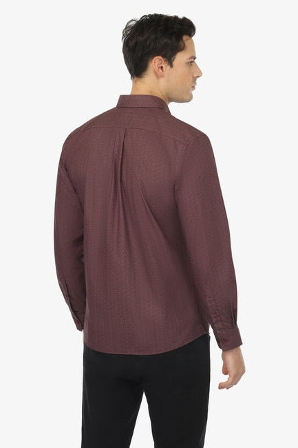 Wholesale,Vustra, Vustra Maroon Maple Grove Print Organic Cotton Shirt, Purple, Medium-43-TagMLarge-45-TagL