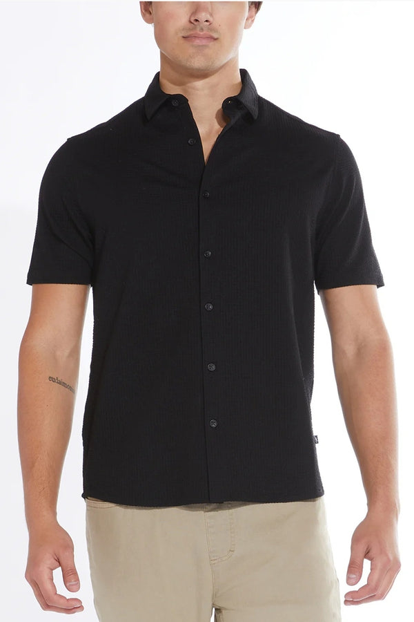 Civil Society Black Knit Seersucker Short Sleeve Shirt