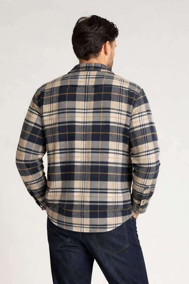 Brand Partner,R2 Amsterdam, Jakamen Navy/Tan Plaid Heavy Flannel, Blue, Large-45-TagXXLLarge-44-TagXLMedium-43-TagLSmall-41-TagMExtra Small-38-TagS