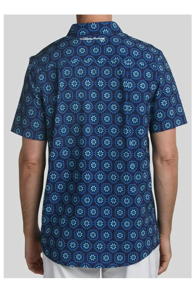 William Murray Golf Navy Tile Geo Print Short Sleeve Shirt