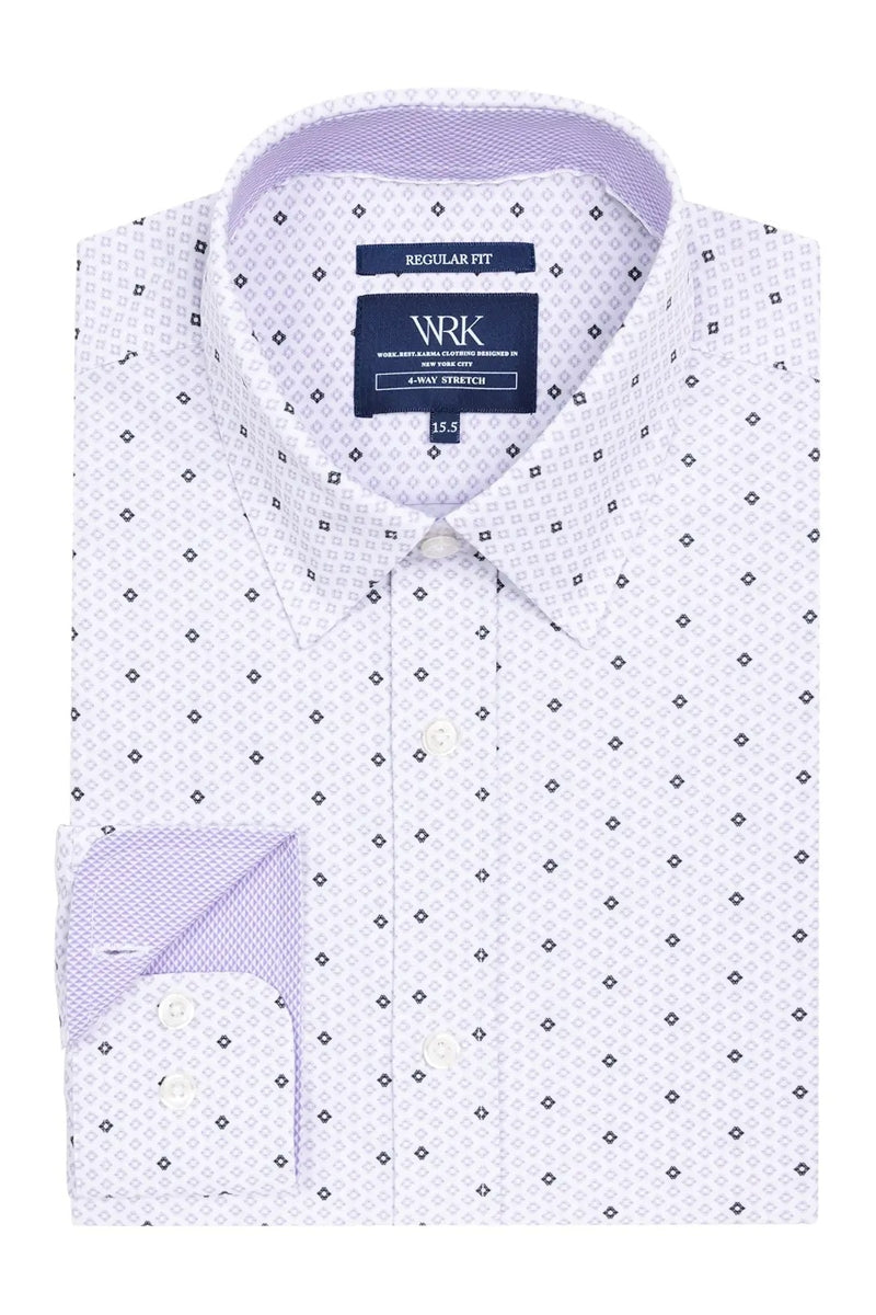 Faire,W.R.K, W.R.K Purple/Black Medallion Performance Shirt, Purple, Small-42-Tag15Medium-44-Tag15.5Large-48-Tag16.5