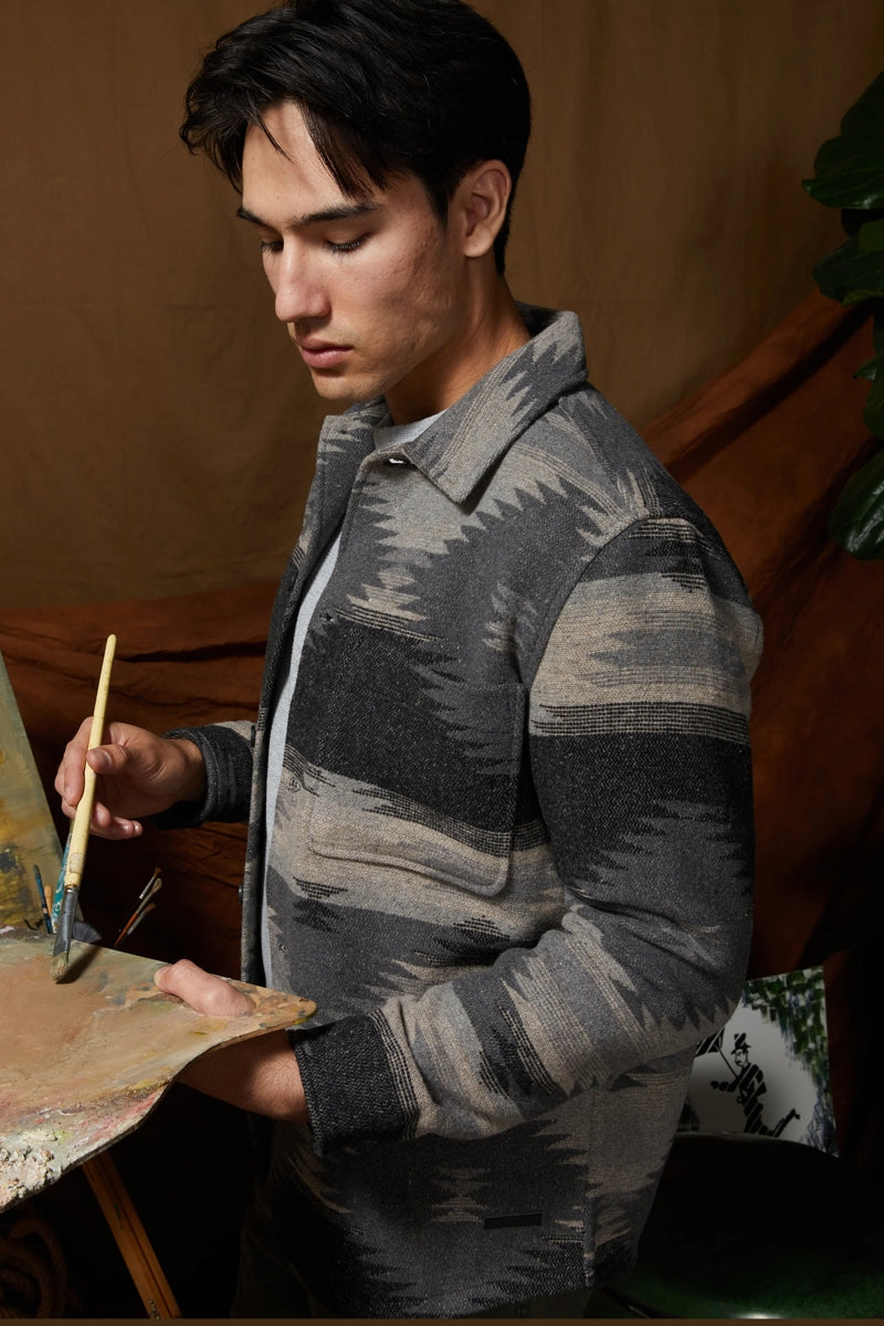 Wholesale,Civil Society, Civil Society Dark Grey Aztec Print Soft Knit Shacket, Grey, Medium-44-TagM