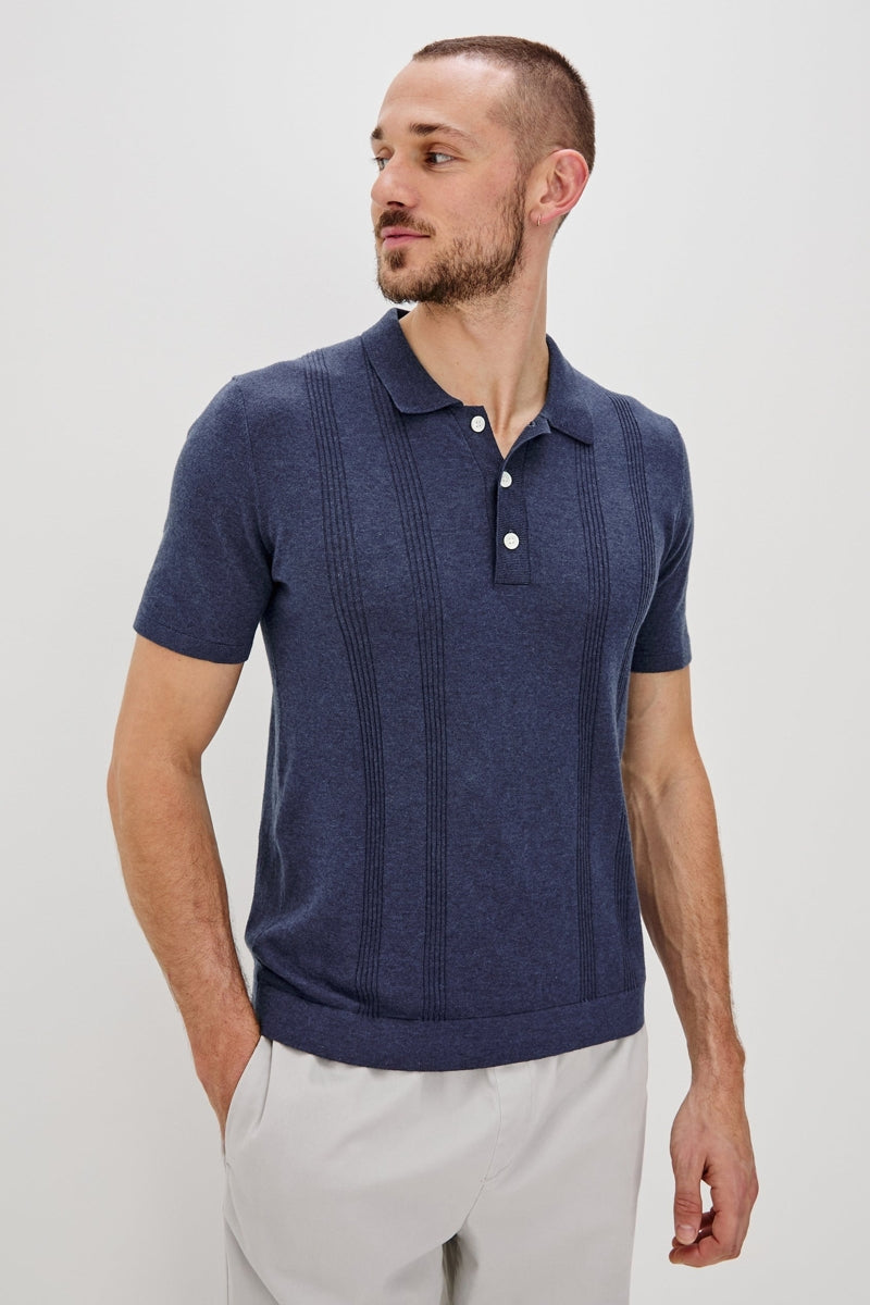 Wholesale,Rails, Rails Indigo Denim Striped Knit Polo, Blue, Small-39-TagSMedium-41-TagMLarge-43-TagLExtra Large-46-TagXL