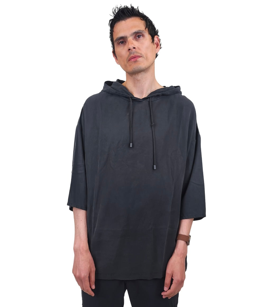 Wholesale,Reese De Luca, Reese De Luca Black Drop Shoulder Qtr Sleeve Tencel Hoodie, Black, Large-48-TagM