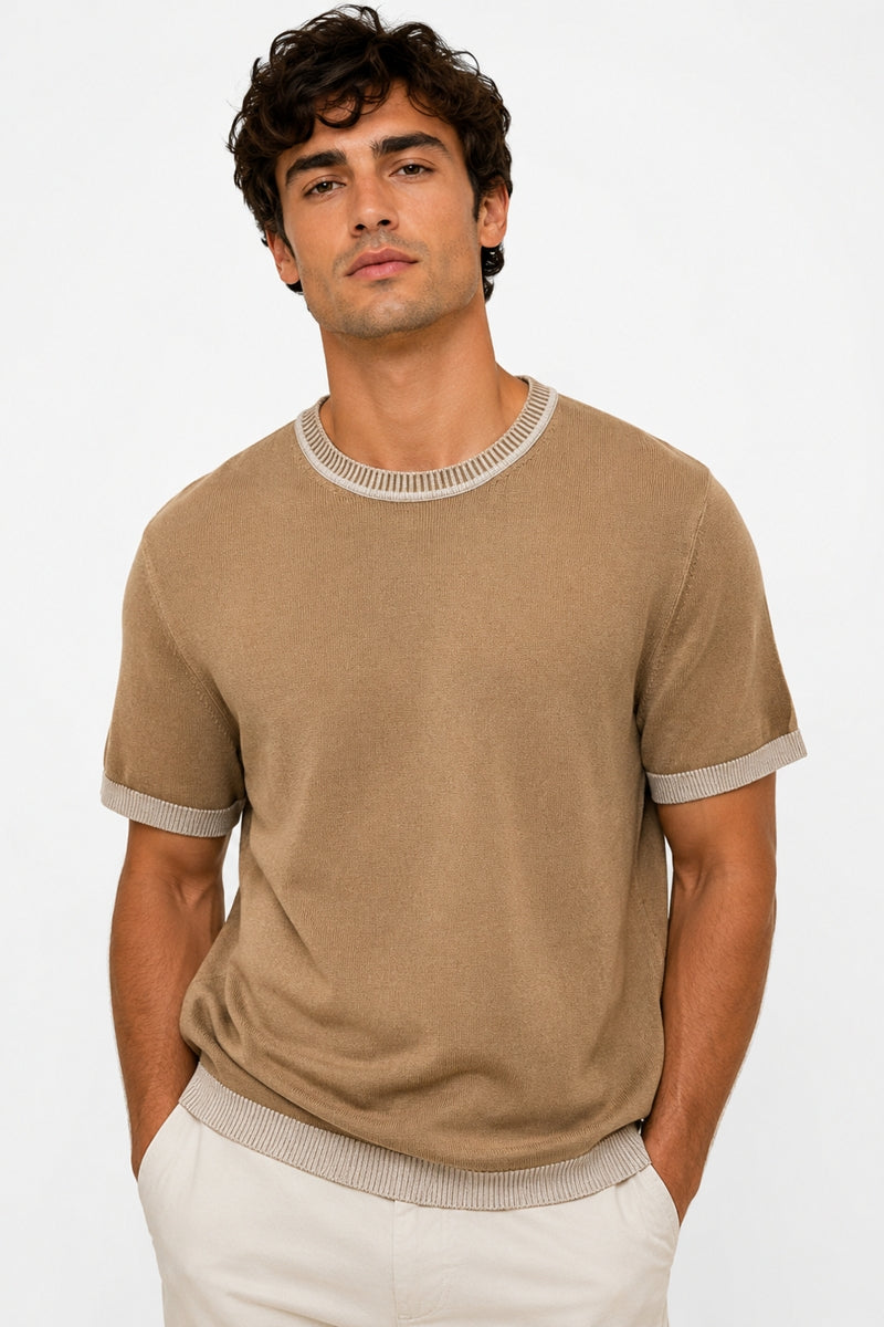 Wholesale,Luchiano Visconti, Luchiano Visconti Sand Double Faced Knit T-Shirt, Tan, Extra Large-46-TagXL