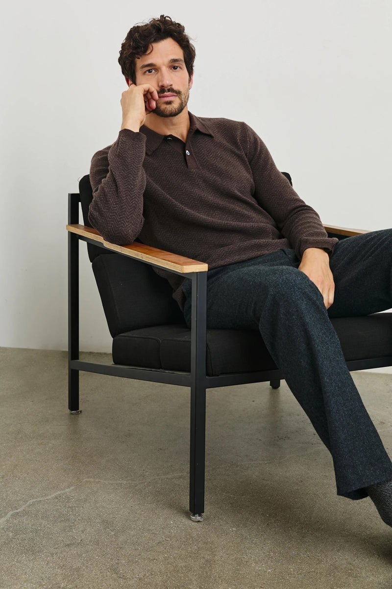 Wholesale,Rails, Rails Brown Herringbone Wool Jacquard Sweater Polo, Brown, Small-40-TagSMedium-42-TagMLarge-45-TagLExtra Large-48-TagXLExtra Extra Large-52-TagXXL