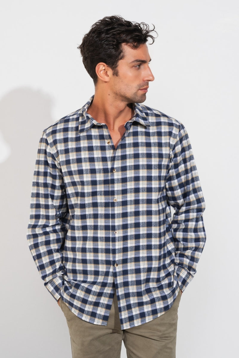 Faire,SMF, SMF Navy/White Plaid Flannel Shirt, Blue, Medium-46-TagM