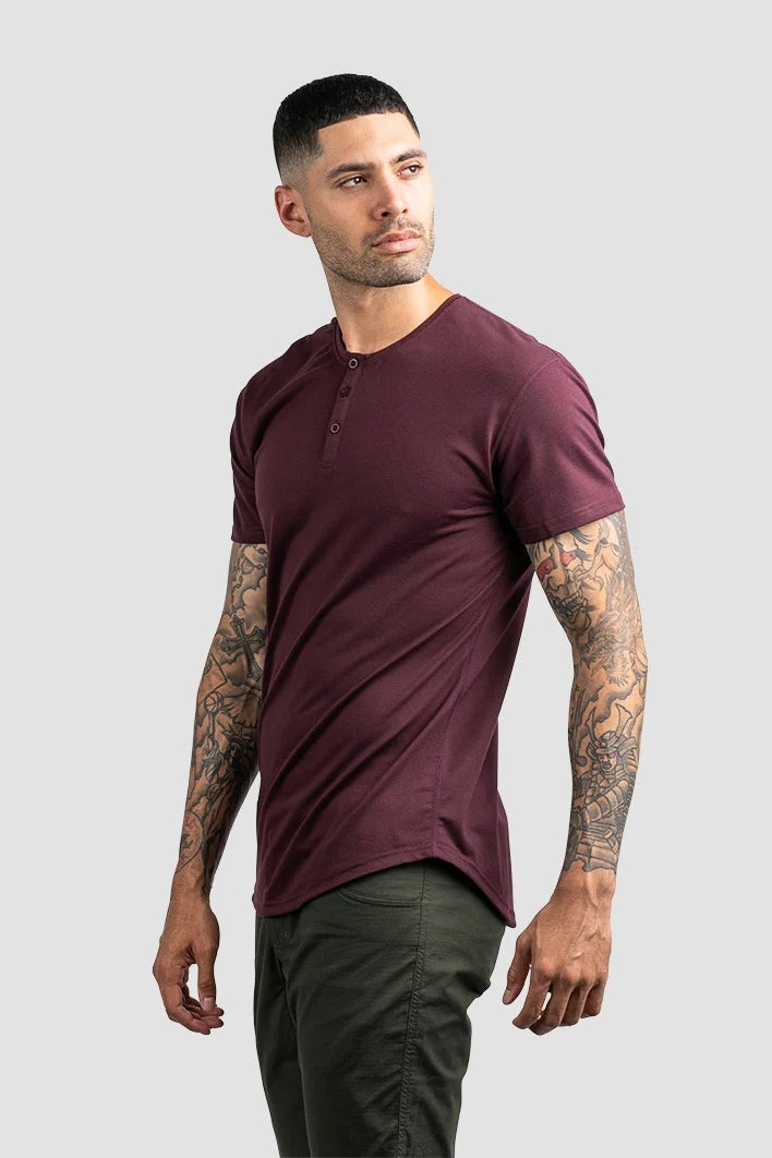 Wholesale,BYLT, BYLT Maroon Drop-Cut Lux 4-way Stretch Henley, Red, Medium-42-TagM