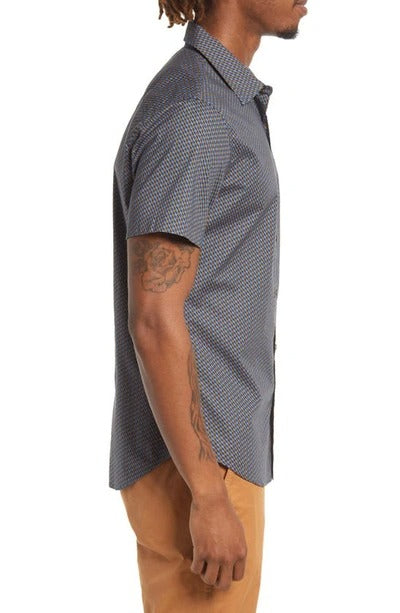 Wholesale,Bonobos, Bonobos Blue Geo Print Stretch Short Sleeve Button Up Shirt, Blue, Large-45-TagL