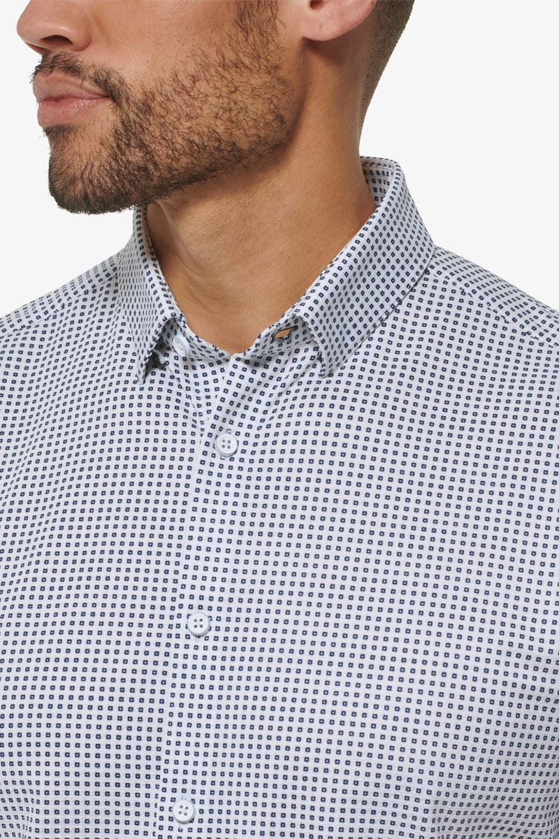 Wholesale,Mizzen + Main, Mizzen + Main Blue Geo Twill Print No-Tuck Trim Shirt, Blue, Medium-43-TagMLarge-46-TagLExtra Large-49-TagXLExtra Extra Large-52-TagXXLSmall-41-TagS