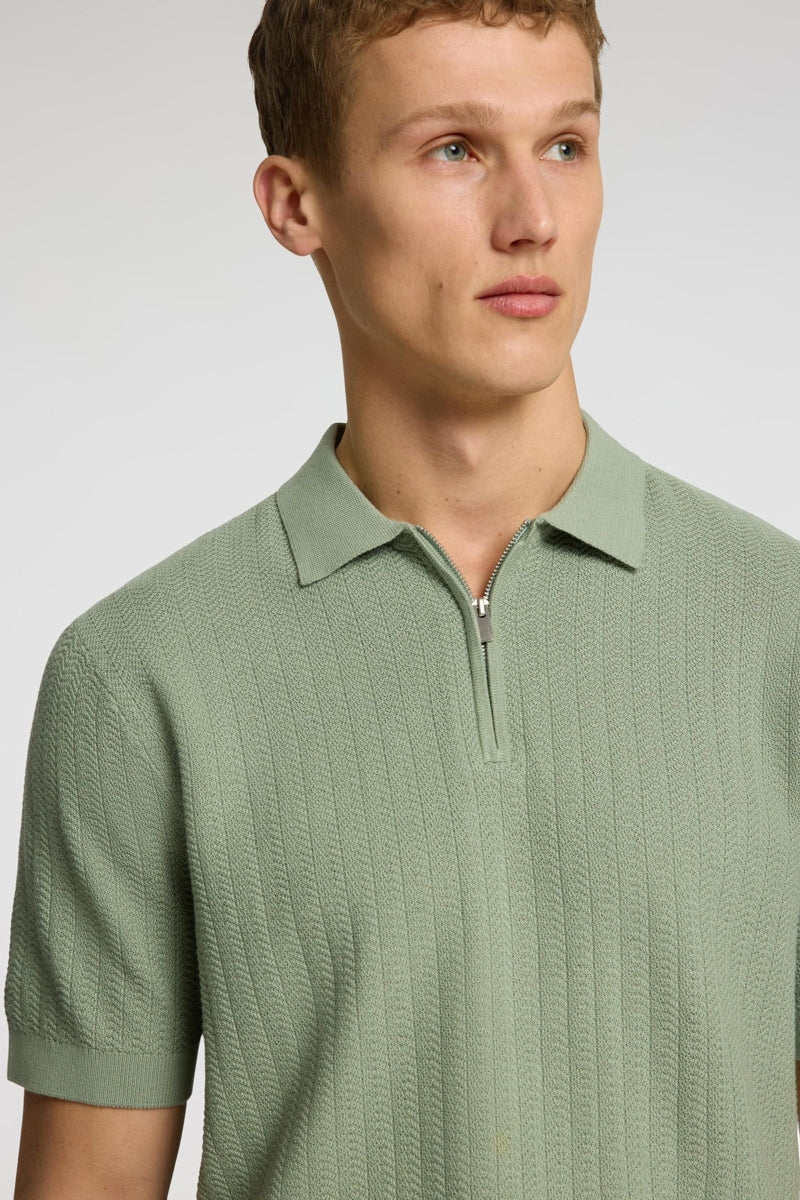 Wholesale,Selected Homme, Selected Homme Sage Green Knitted Zip Up Textured Polo, Green, Medium-42-TagM