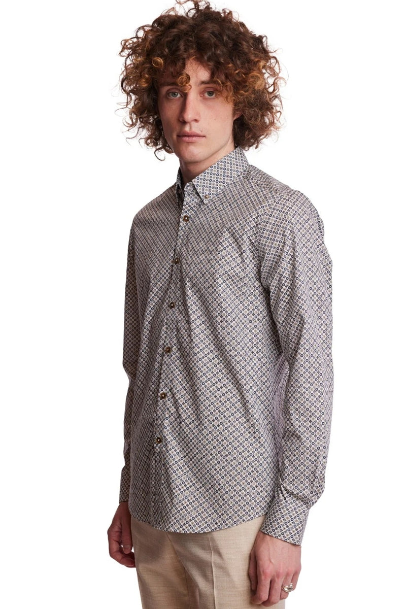 Wholesale,Paisley & Gray, Paisley & Gray Tan/Navy Floral Print Button Down Shirt, Tan, Large-44-TagL