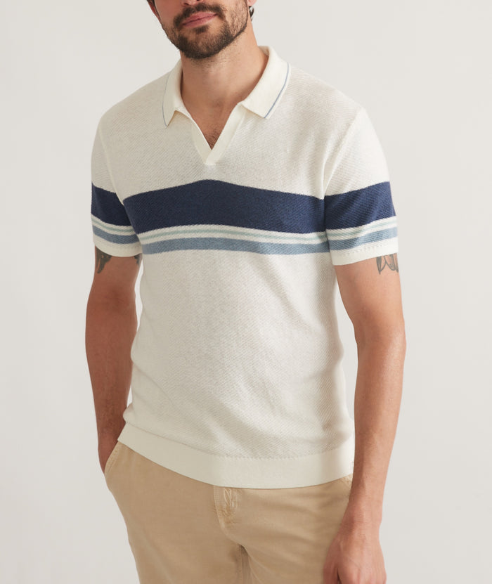 Marine Layer Cream with Blue Stripes Greyson Polo