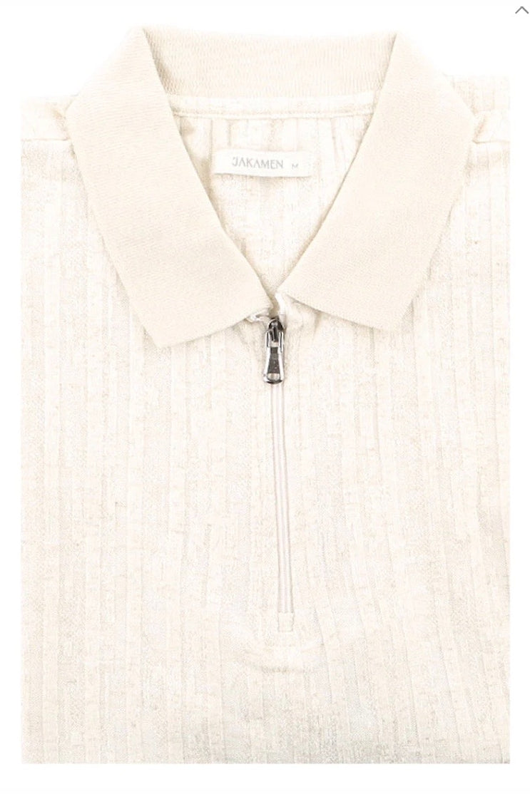 Wholesale,Jakamen, Jakamen Beige Striped Textured Slim Fit Qtr Zip Polo, Tan, Large-44-TagLExtra Extra Large-48-TagXXLMedium-42-TagMSmall-40-TagSExtra Large-46-TagXL